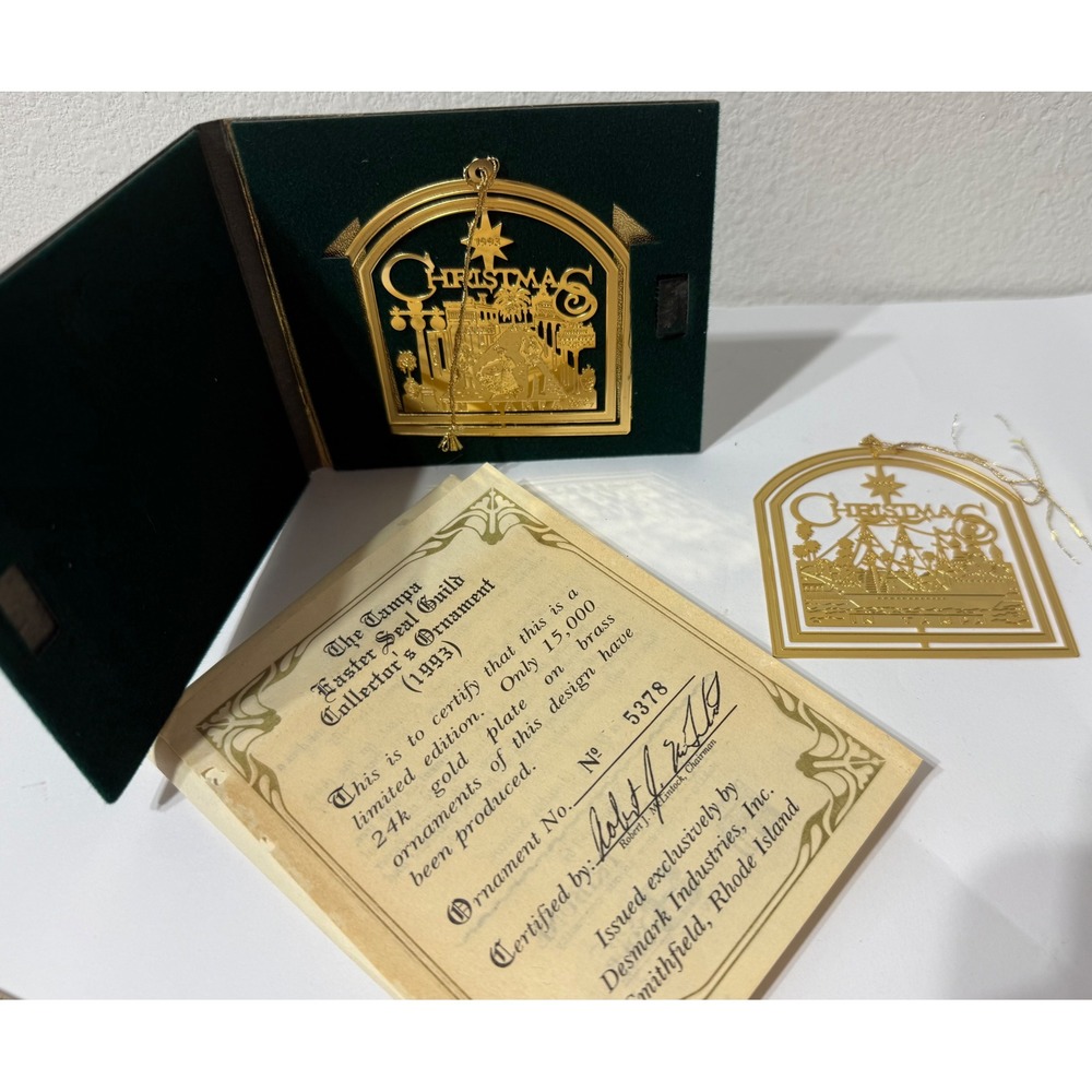 1992-1993 Tampa Easter Seal Guild 24k Gold Plate Ybor City Ornaments Set of 2